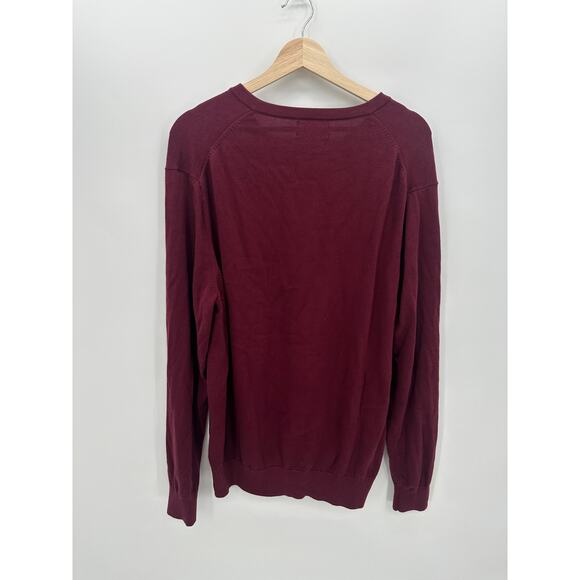 Lands End Mens Pima Cotton Burgundy Red Sweater Size XL V Neck Pullover Knit - Picture 2 of 6